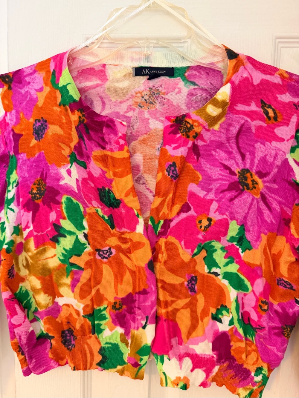 Anne Klein Pink, Orange & Green Floral Button-Down Top - Picture 2 of 5